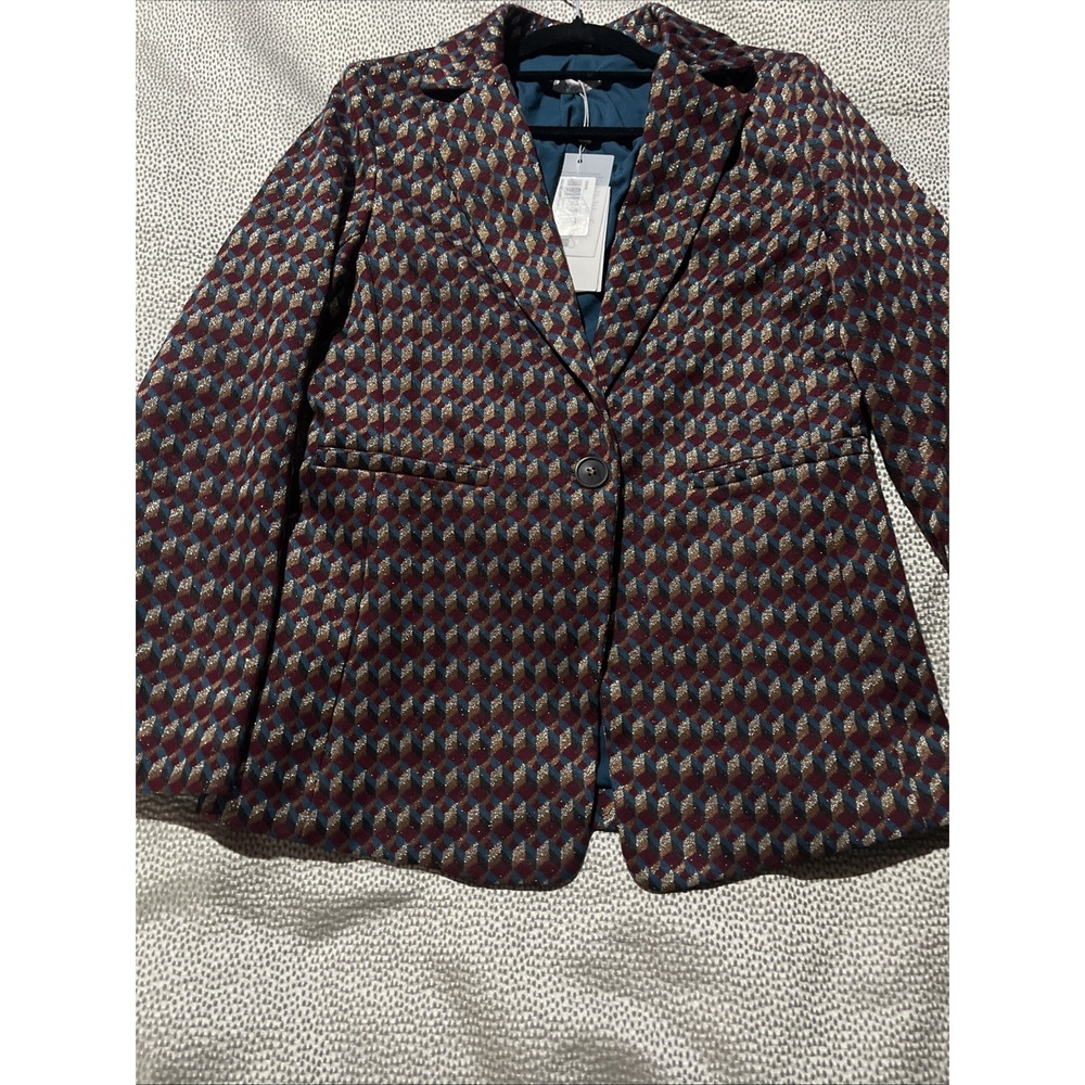 Motel‎ Italia Womens Medium Metallic Geometric Print Hand-Dyed Blazer Lined
